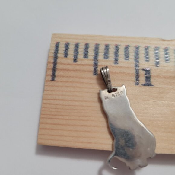 Cat Pendant & Dangle Earrings Sterling Silver Blue Inlay Kitty Lover Jewelry - Picture 11 of 15